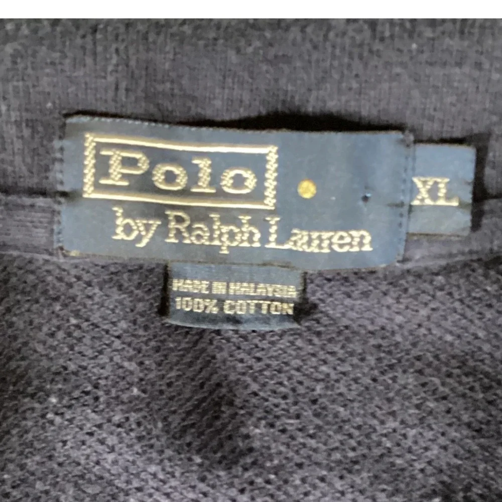 Polo Ralph Lauren Polo Shirt Mens XL Navy Blue Striped Short Sleeve Pique Cotton
